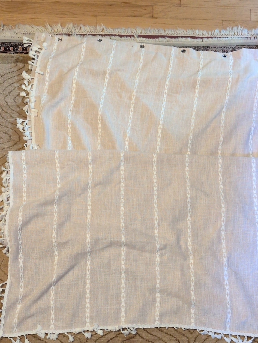 Light Beige Striped Fringe Shower Curtain Boho